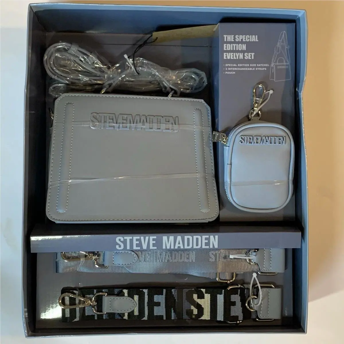Womens Steve Madden Special Edition Evelyn Gift Set Blue - Bag 3 Straps Pouch