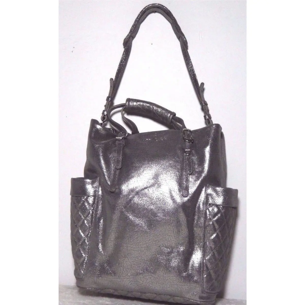 Jimmy Choo Blare Made In Italy LG Metallic Leather Tote Black