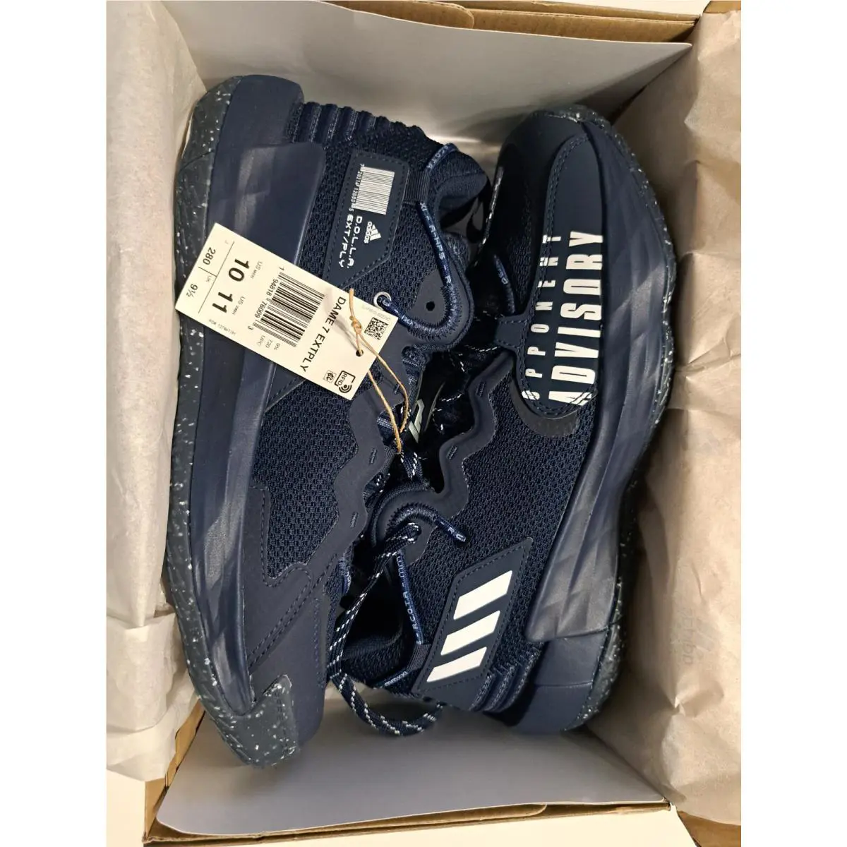 Mens Adidas Dame 7 Extply Basketball Shoes Sneakers Navy Blue White H68988 Sz 10