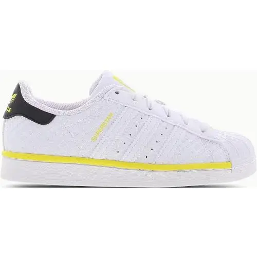 Adidas Superstar J White Yellow Athletic Running Shoes 7Y = Size 8 Womens