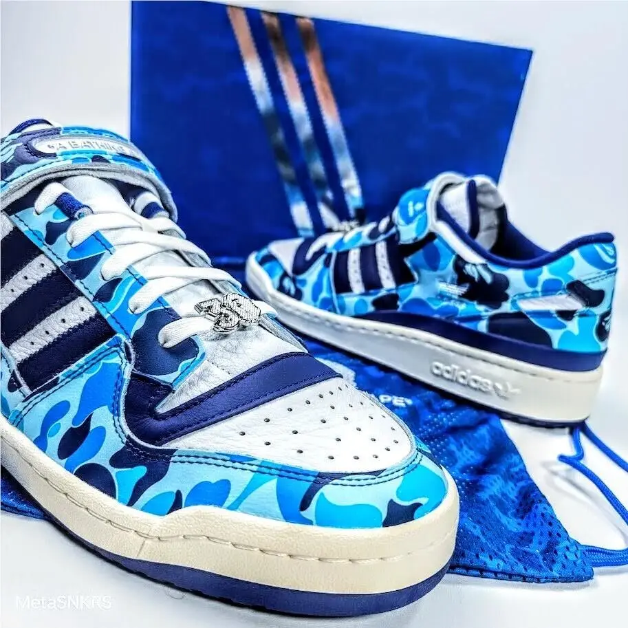 Bape US 13 Men`s White Blue Navy Camo Retro Forum 84 Collab ID4772 by Adidas