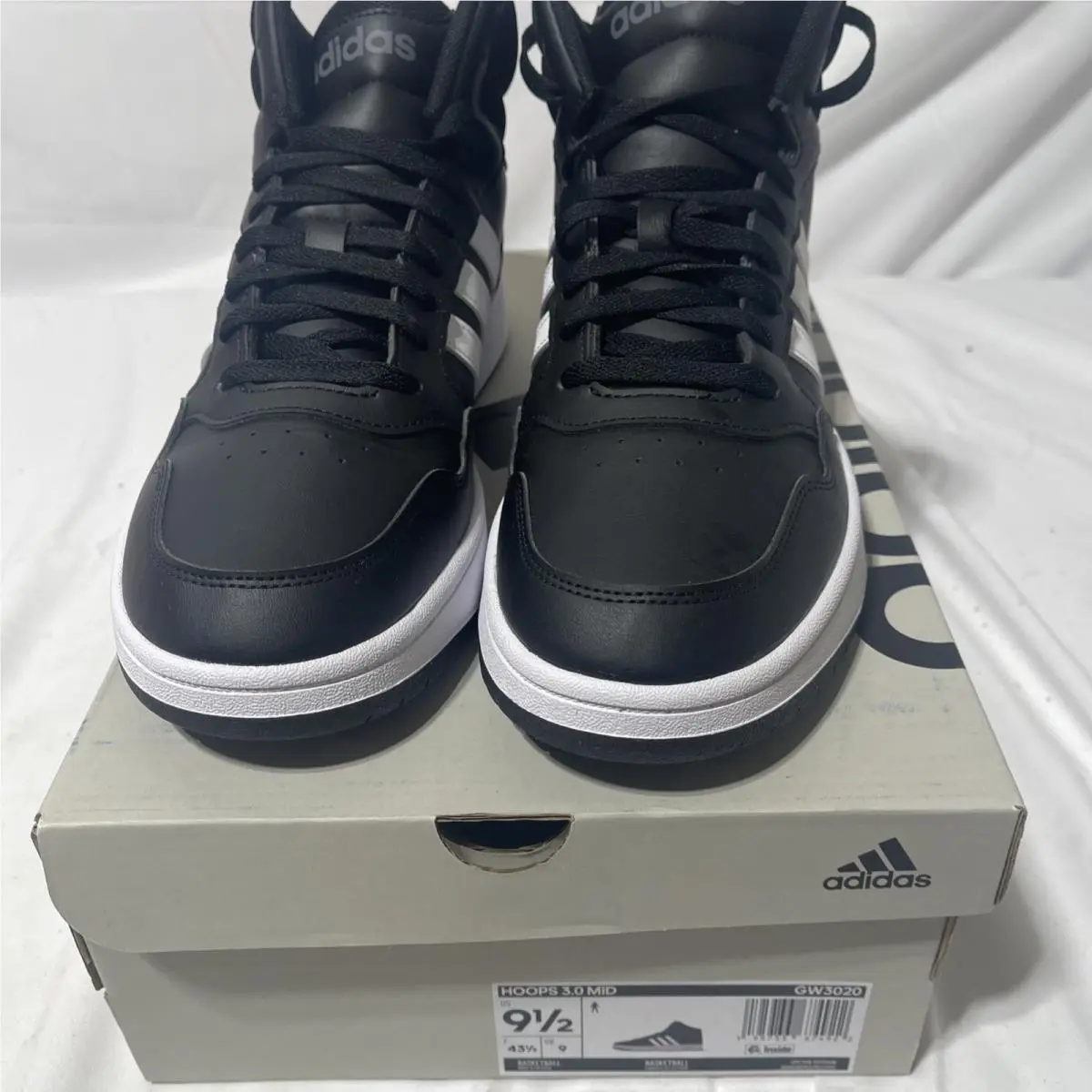Size 9.5 - Adidas Hoops 3.0 Mid Core Black - Black