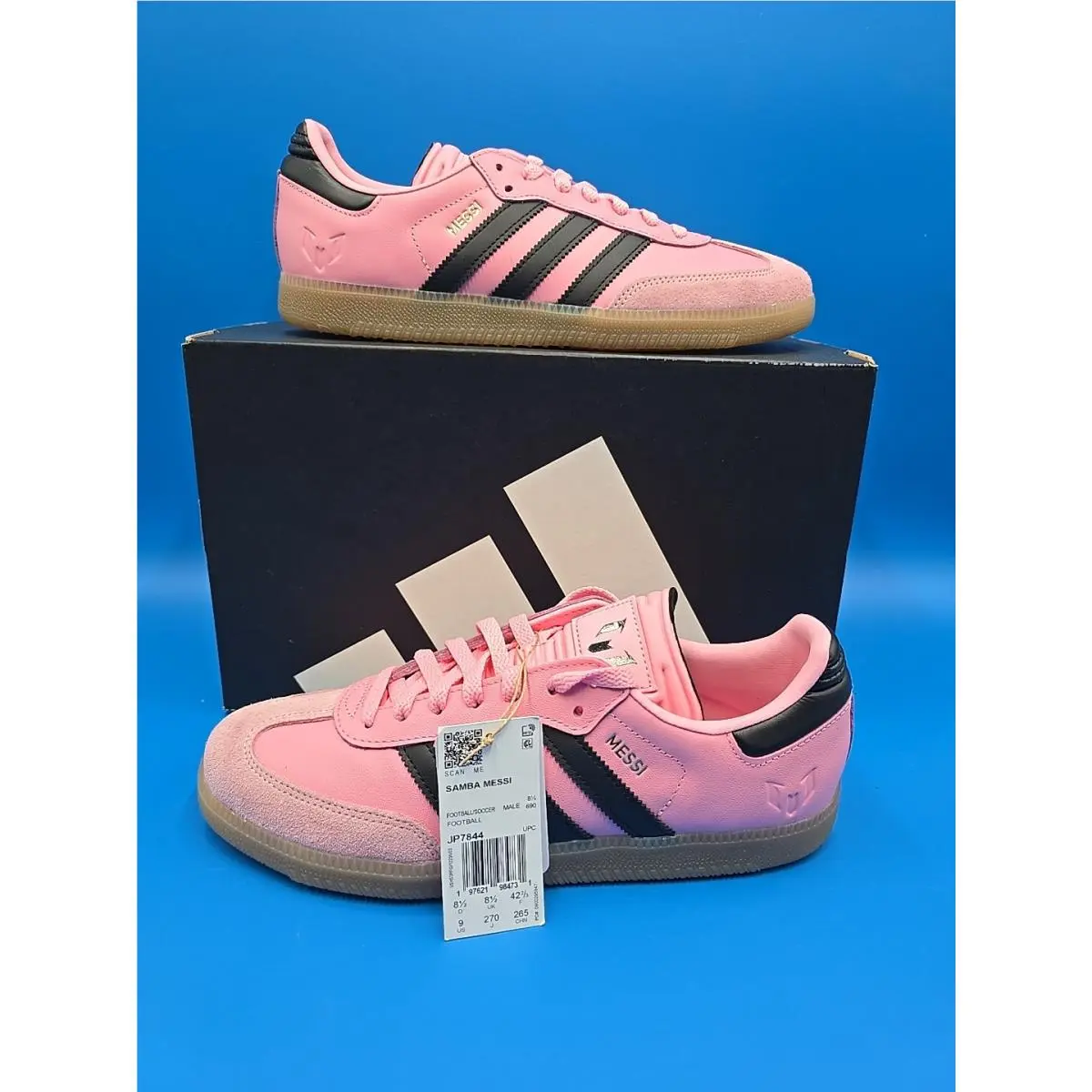 JP7844 Mens Size 9 Adidas Samba `messi Light Pink Black`