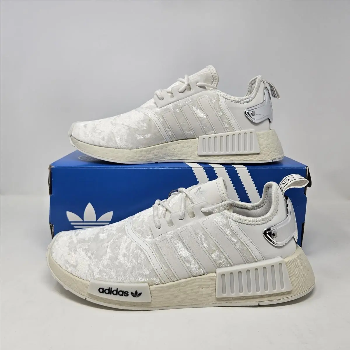 Women`s Adidas NMD_R1 `white/silver Metallic` Sneaker / GW5681 / Size 9.5