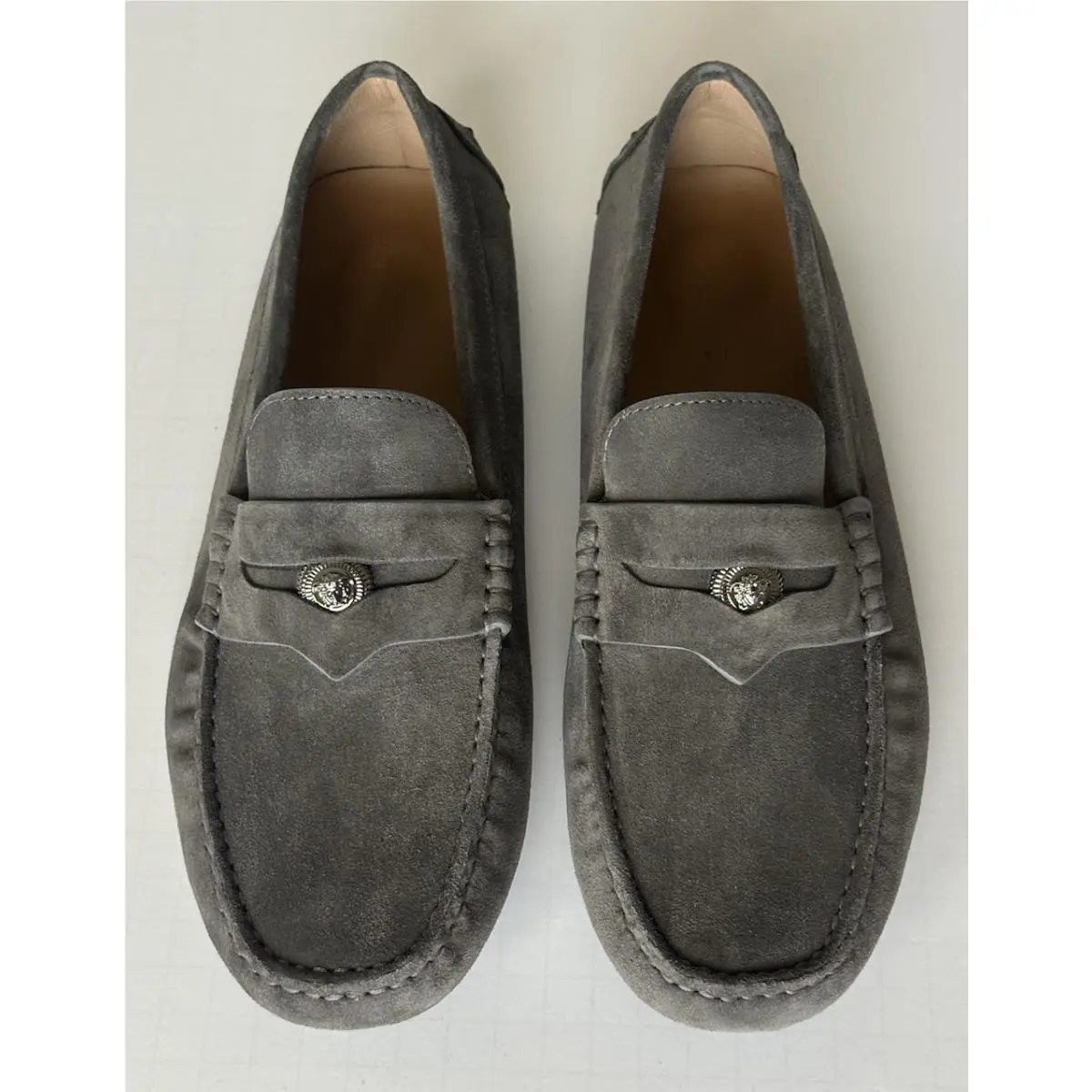 Versace Medusa Men`s Charcoal Suede Driver Shoes 8 US 41 Euro Italy 1013960
