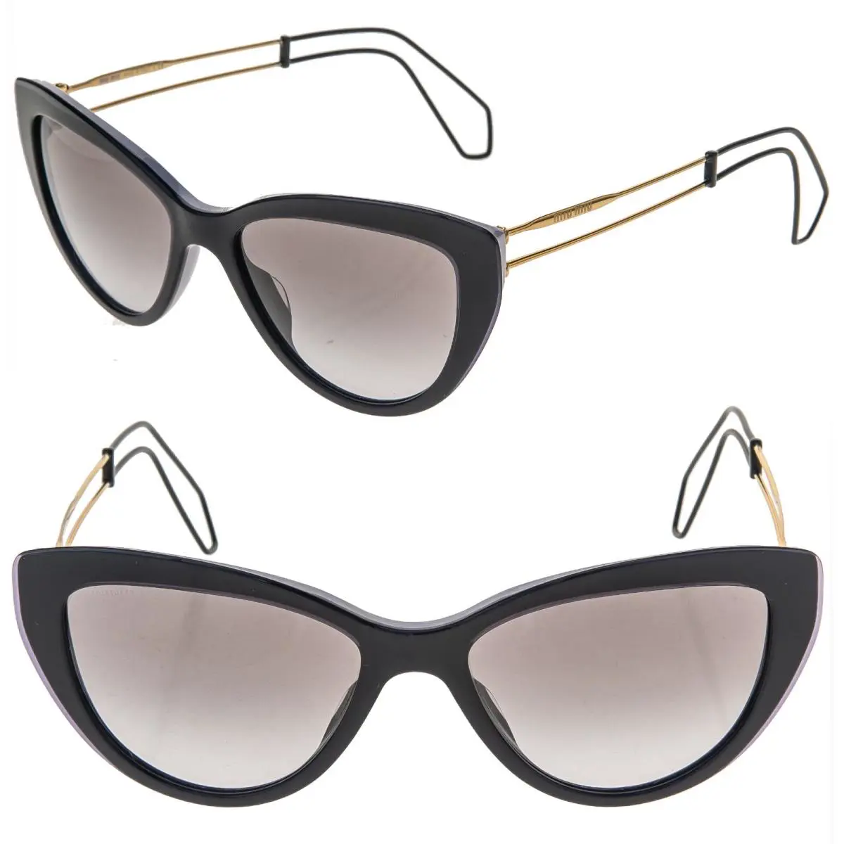 Miu Miu Collection 12R Black Violet Gold Wire Cat Sunglasses MU12RS