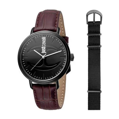 Wristwatch + Watchband  Cfc JC1G012L0045 Leather Brown+ Fabric Black by Just Cavalli