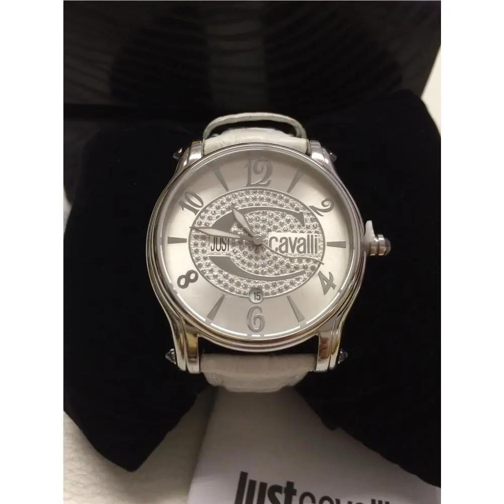 Just Cavalli Pave Logo Croc Embossed Strap Watch