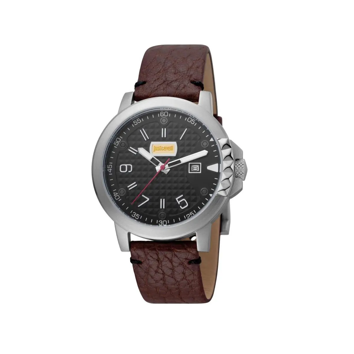 Just Cavalli Men`s Rock Rock Watch JC1G016L0025 Mattone Leather Black Dial Date