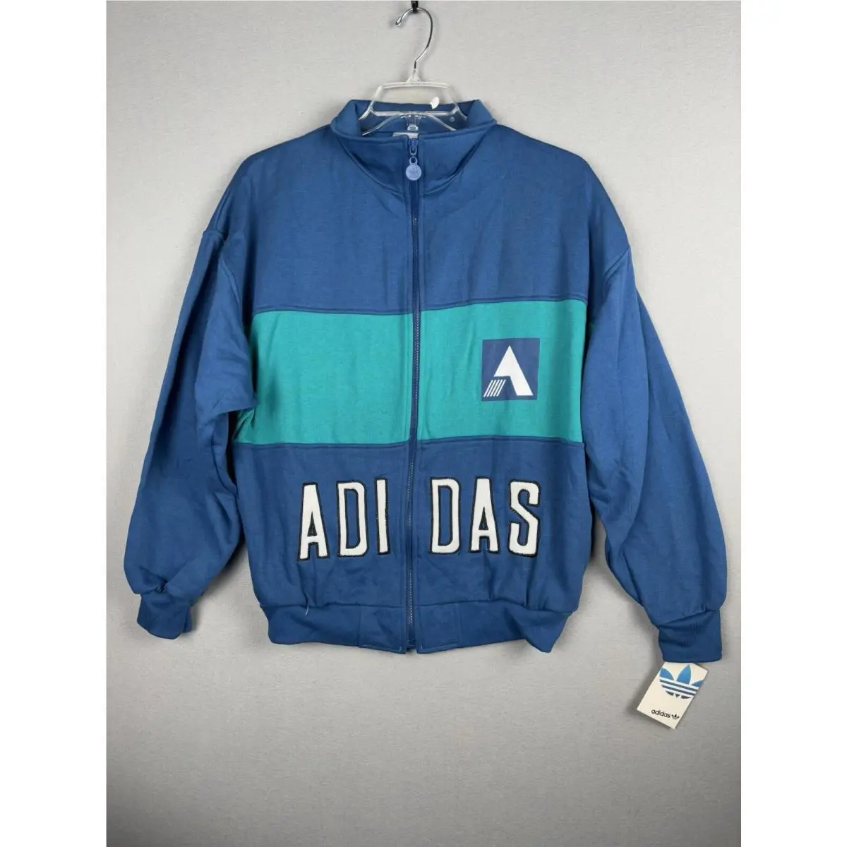 Vintage Adidas Sweater Men’s M Blue Trefoil Full Zip Colorblock Deadstock 3819