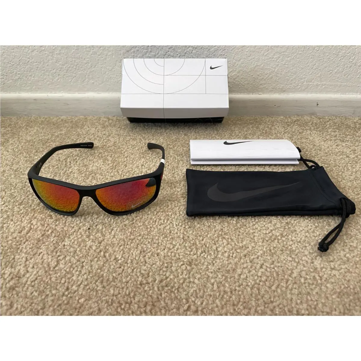Mens Nike Adrenaline FQ 4602-006 Sunglasses Matte Black Frames Red Mirror Lenes