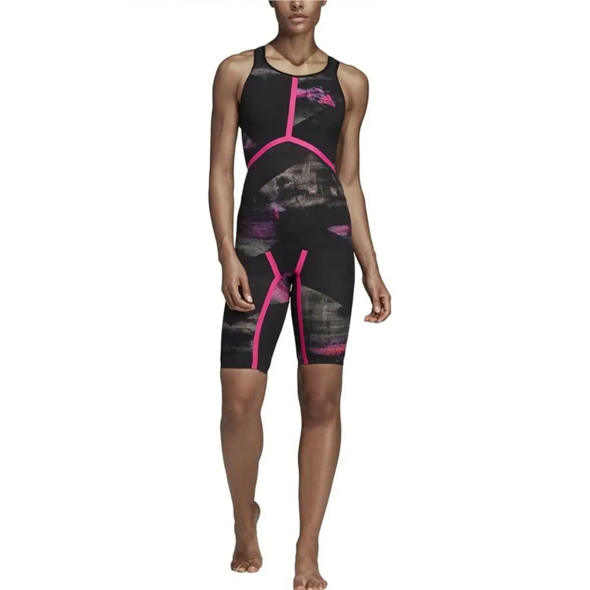Adidas Women Adizero Xviii Freestyle Closedback Swimsuit Sz 22 Black/pink - Black/Shock Pink