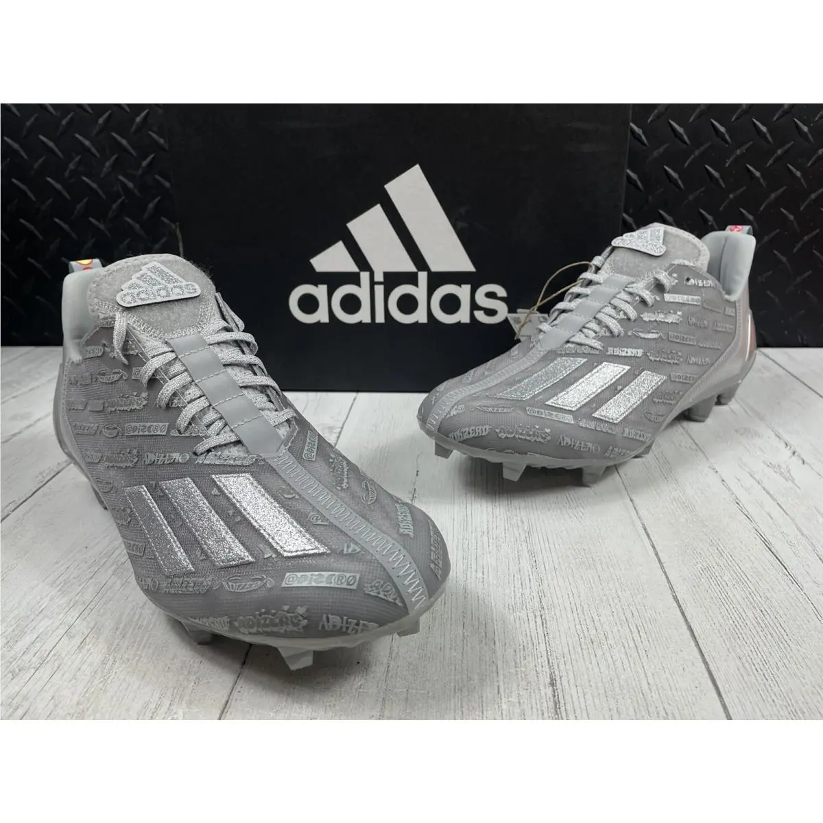 Size 10-Adidas Adizero Cleats Big Mood Silver Gray Football Cleats Mens GY4380