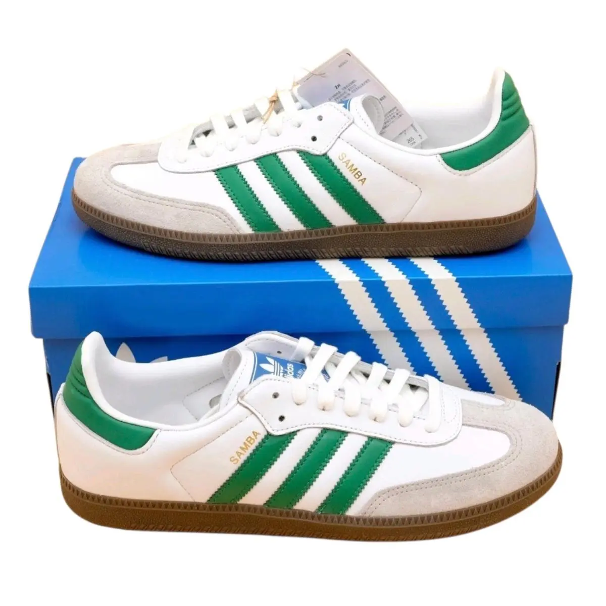 Adidas Originals Samba OG Shoes Cloud White Green IG1024 Men`s Sizes 4.5