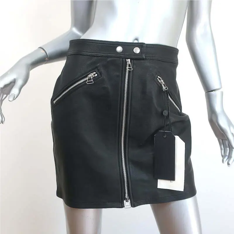 Prada Rag Bone/jean Racer Mini Skirt Black Leather Size 27