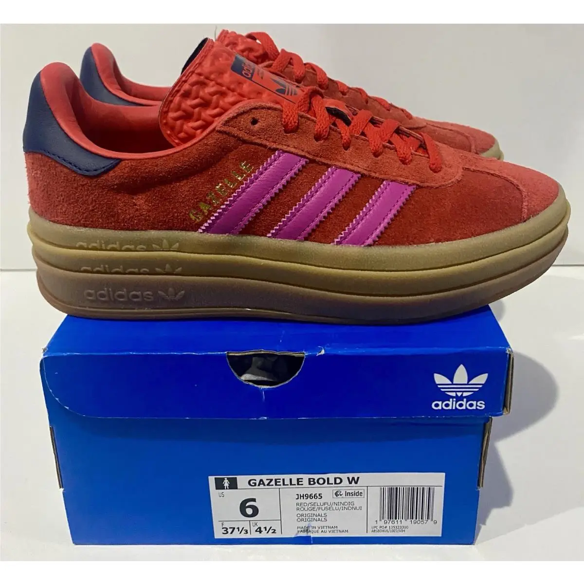 Adidas Gazelle Bold Platform Red Lucid Fuchsia JH9665 Womens Size 6 Sneakers - Red