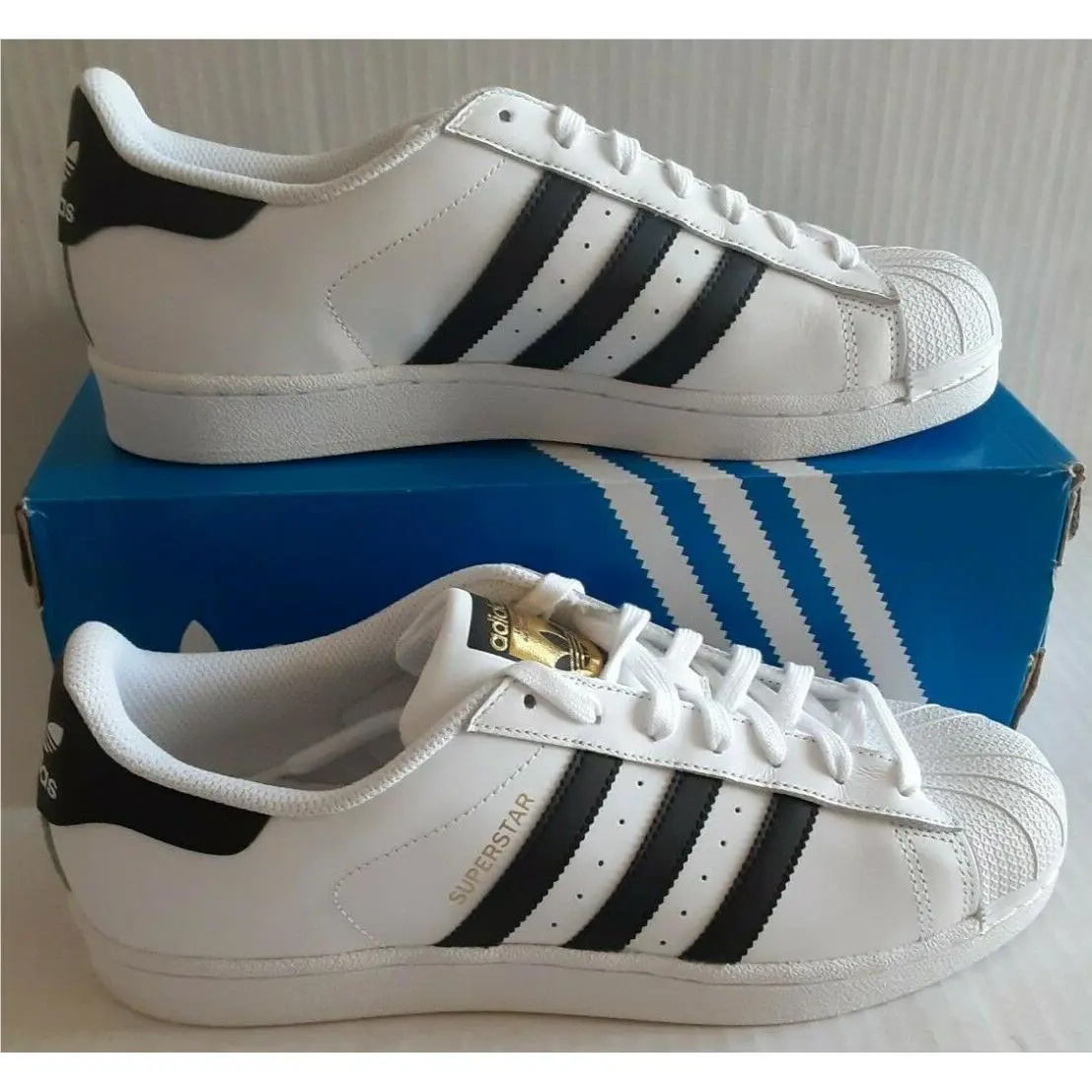 Adidas Originals Men`s Superstar Shelltoes Shoe Black White Gold Mens 9.5