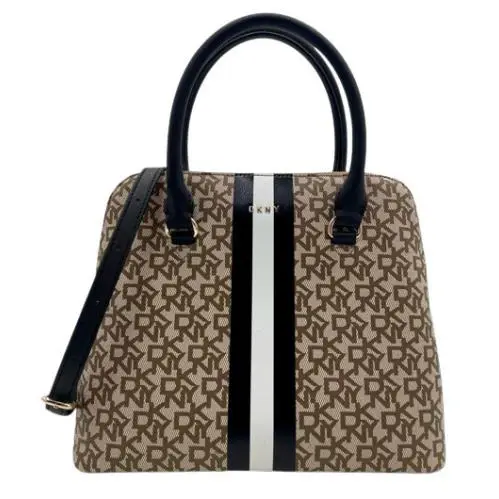 Dkny Women`s Khaki/black Bryant Park Medium Round Dome Satchel - Lining: Beige, Hardware: Gold, Handle/Strap: Beige