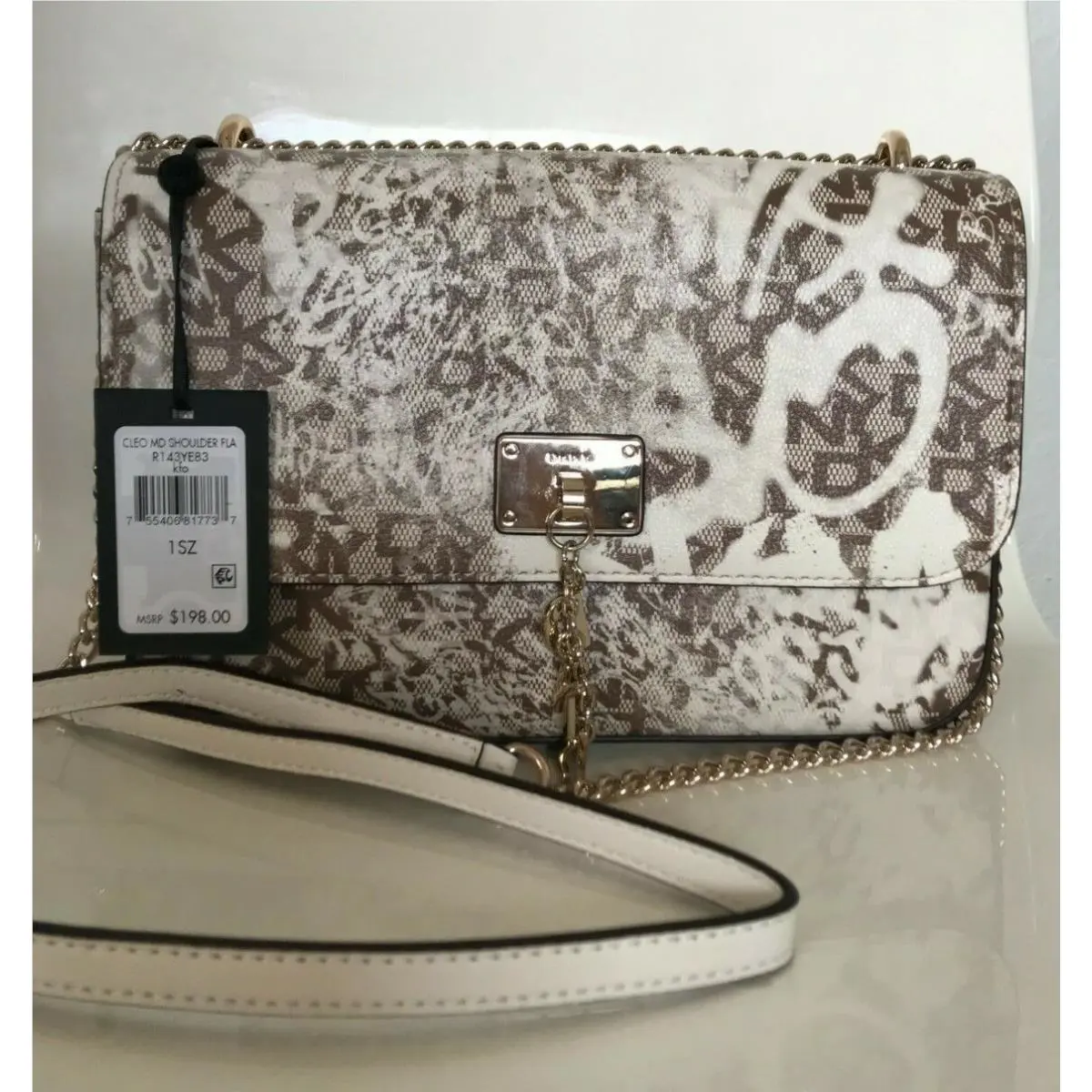 Dkny Cleo Medium Shoulder Flap Bag Crossbody Purse Brown White Kfo