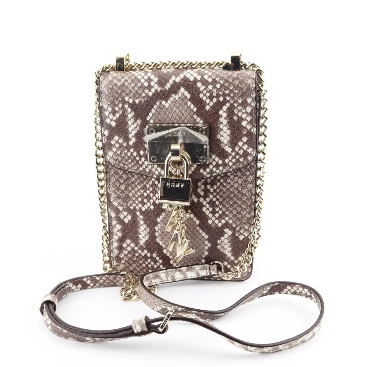 Dkny Elissa Chain Strap Leather Python-embossed Crossbody Purse Beige - Beige, Hardware: Gold, Lining: Beige