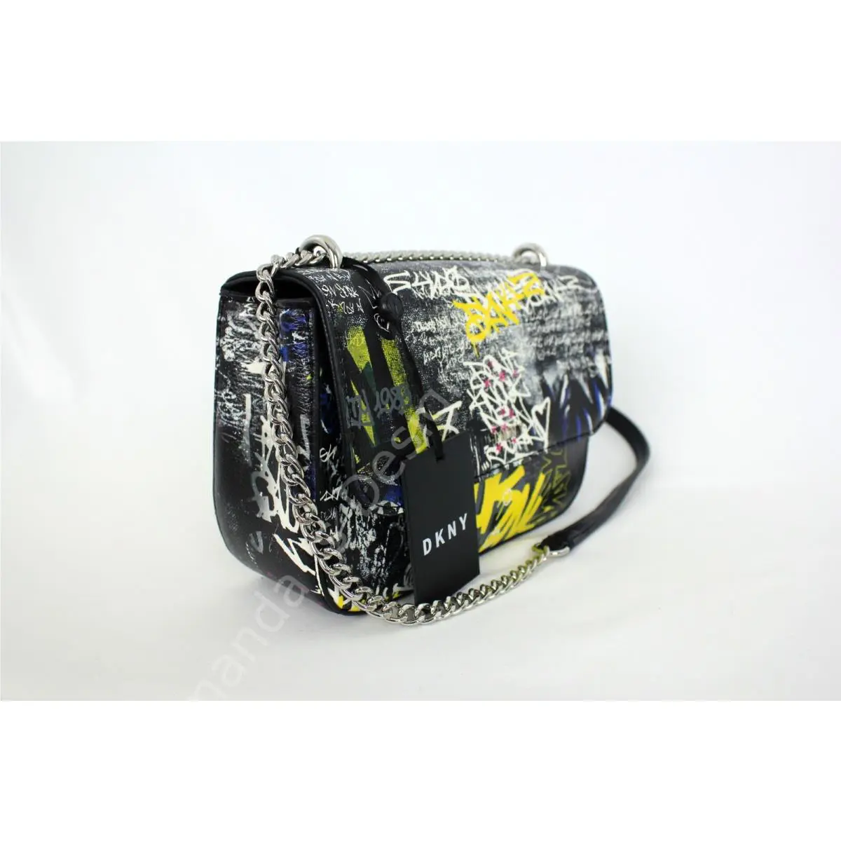 Dkny Sina Flap Crossbody Small Logo Bag Black Graffiti York Logo
