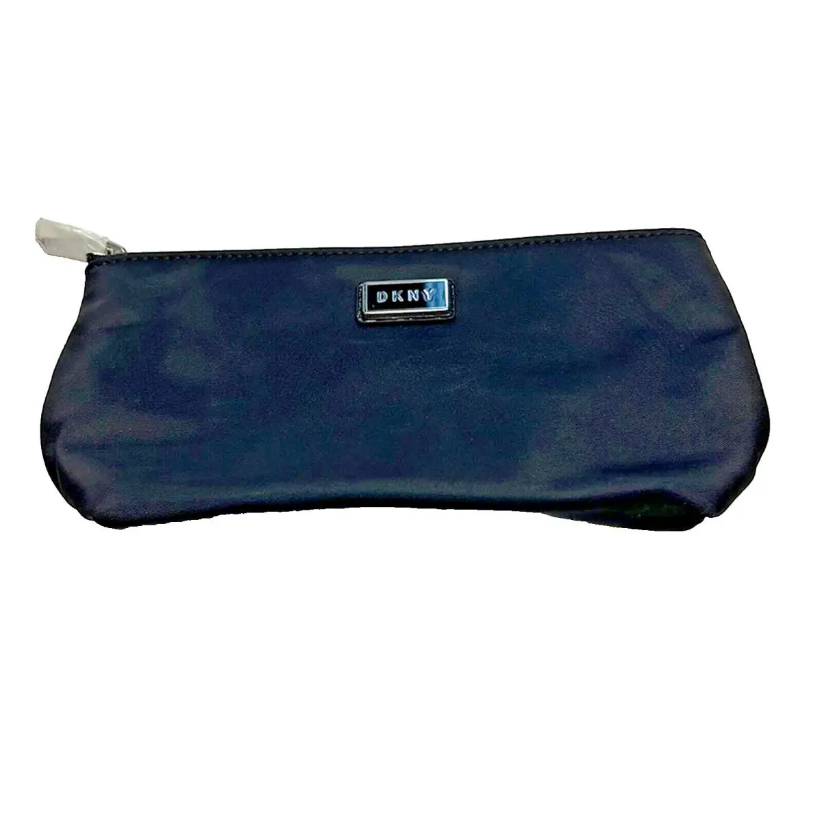 Dkny Solid Black Nylon Clutch Pouch Silver Hardware Zip Closure