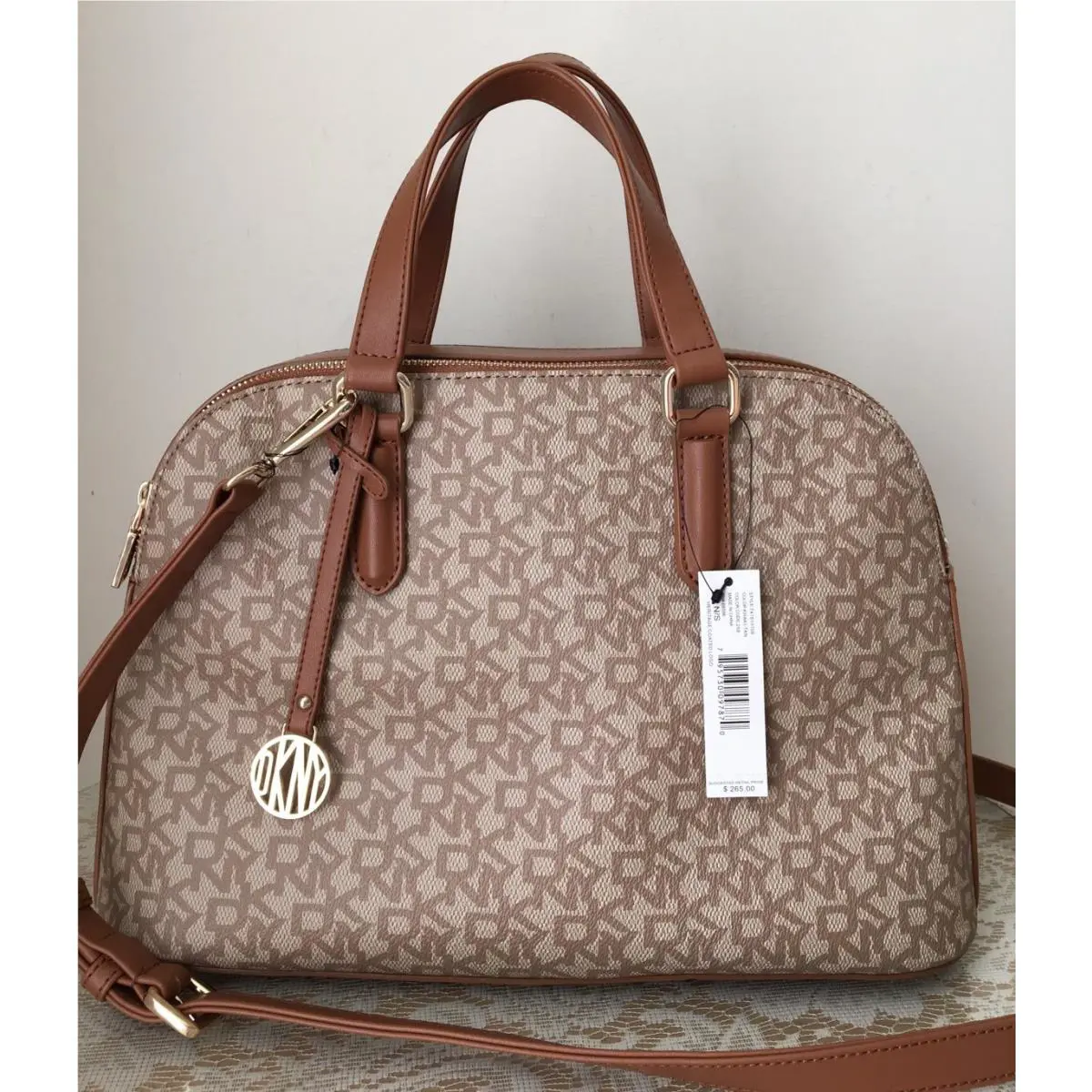 Dkny Coated Pvc Heritage Khaki Tan Brown Satchel Purse Bag Beige