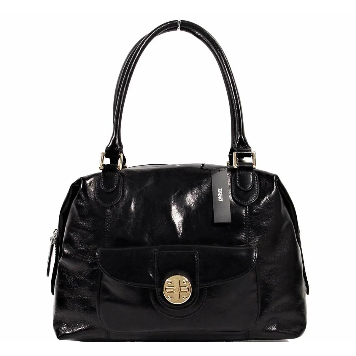 Dkny Logo Polish Calf Turnlock Satchel Bag Handag