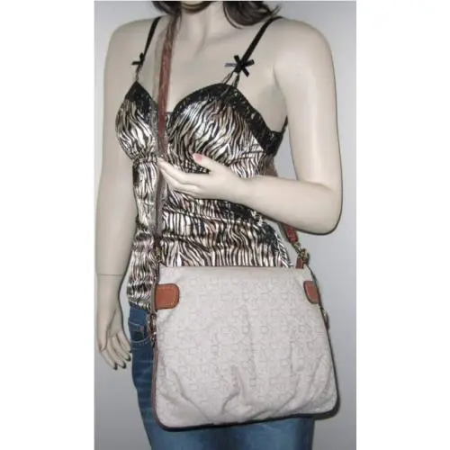Dkny Town Country Classics Messenger Bag Purse Beige Canvas Leather