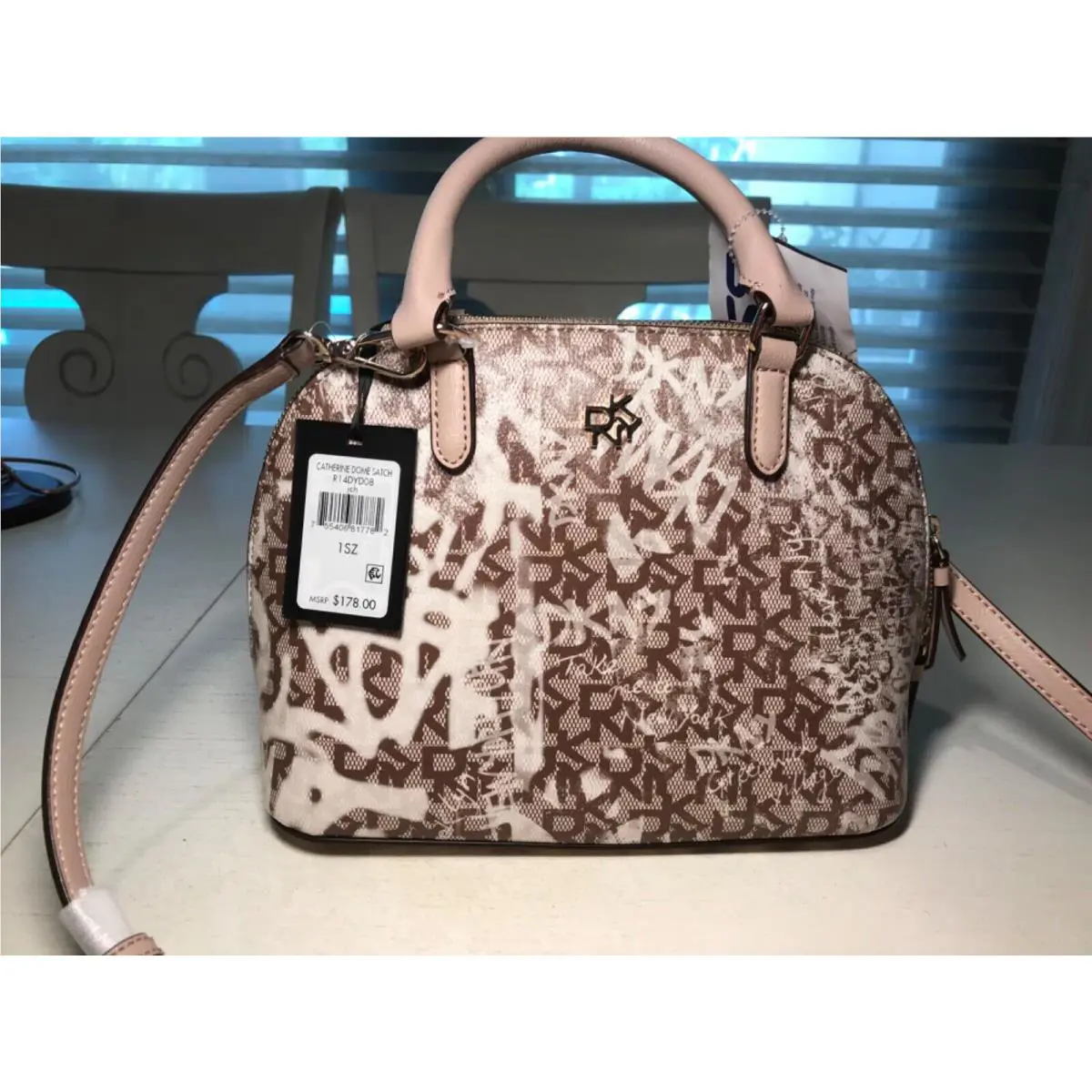 Dkny Catherine Dome Brown/tan Logo Satchel Crossbody Purse Msrp: Urban