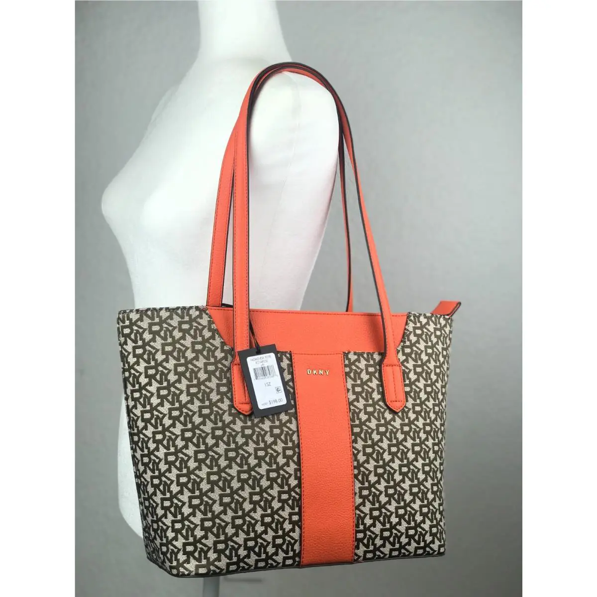 Dkny Brown Orange Noho EW Signature Print Tote Shoppers Bag