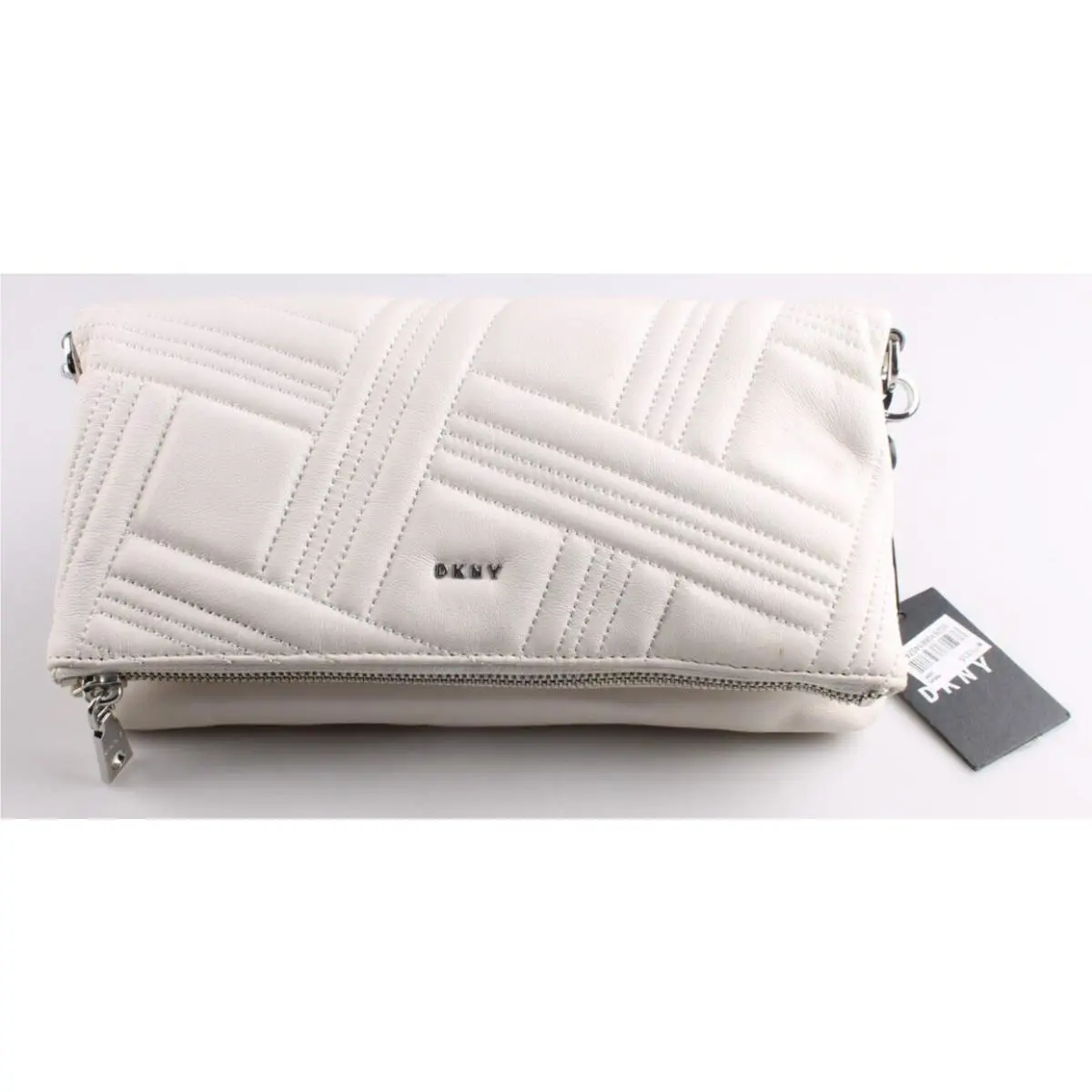 Dkny Allen White Fold Over Leather Clutch Handbag