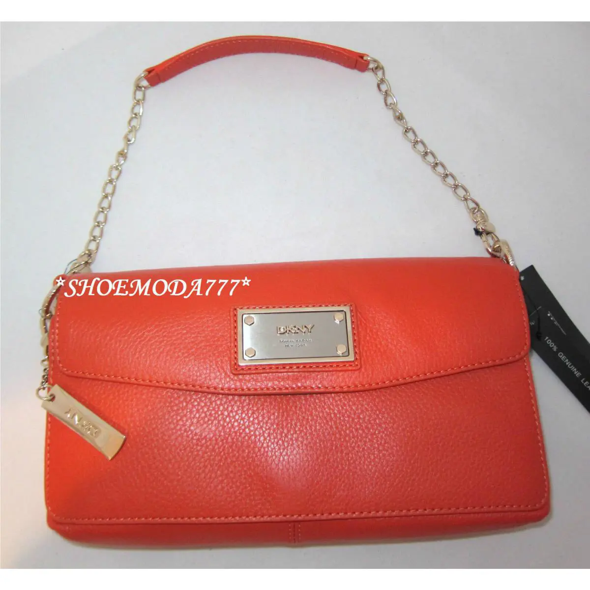 Dkny Soft Leather with Logo Plaque Bag Purse Clutch Wristlet Sac Orange