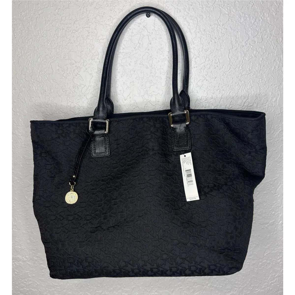 Dkny Black Signature Canvas and Leather Tote