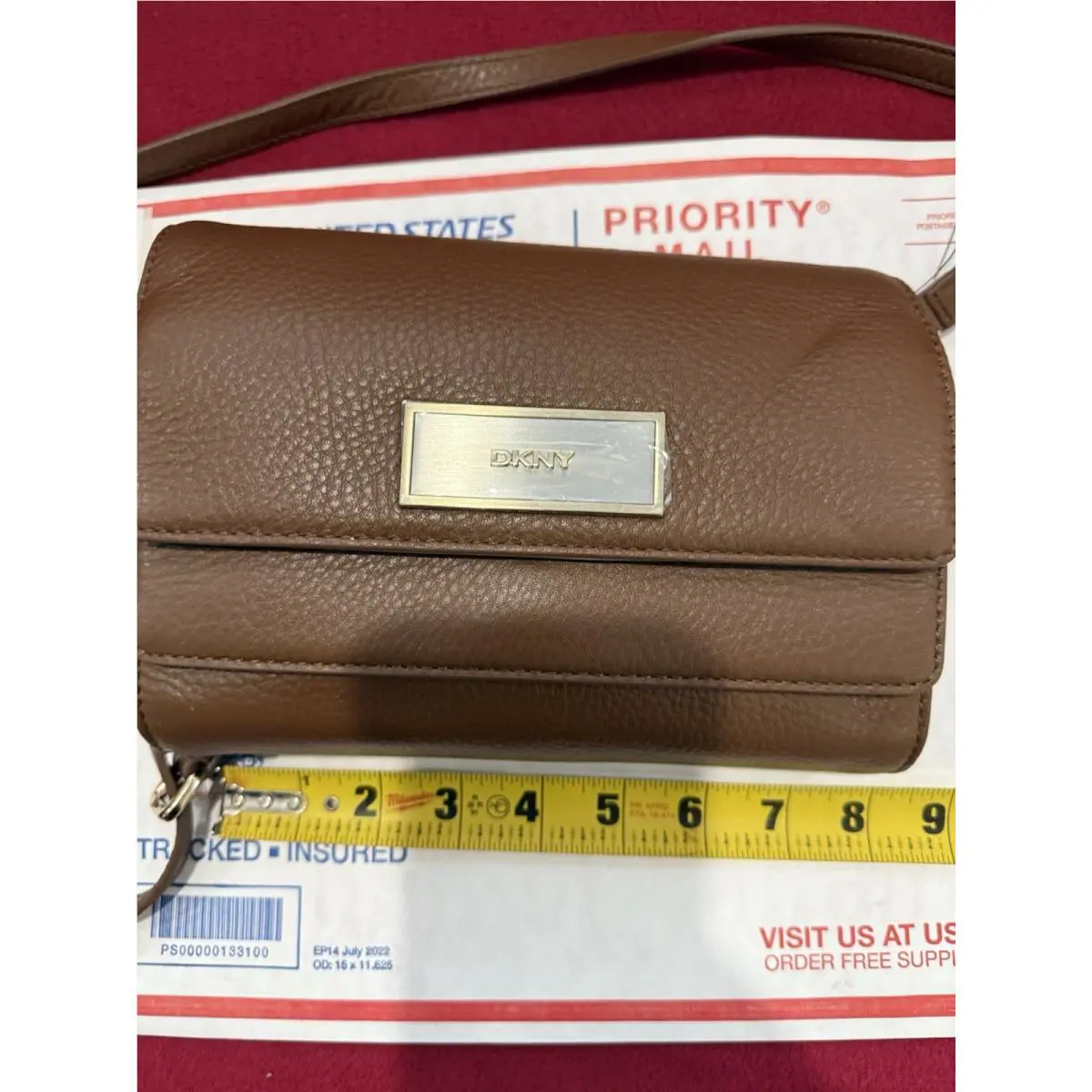 Designer Dkny Saffiano Leather Color:luggage Flap Purse Crossbody