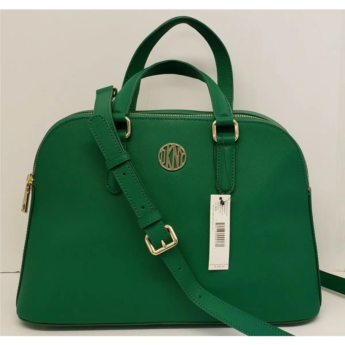 Dkny Women Green Double Zipper Crossbody Purse/bag Bryant Park Saffiano Lthr