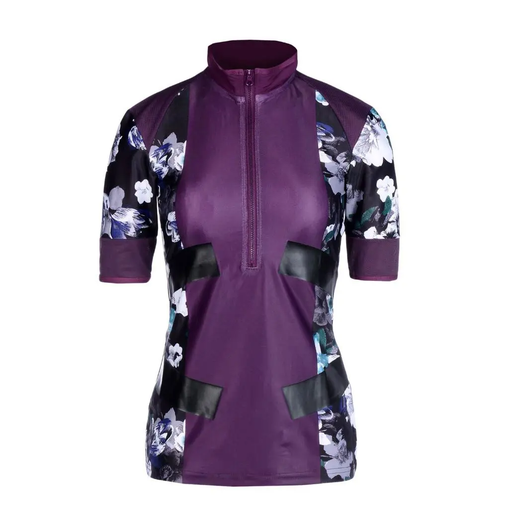 Adidas by Stella Mccartney Floral Purple Techfit Top Zip Front T-shirt Size M