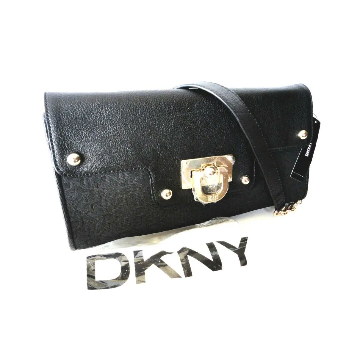 Dkny Handbag Donna Karan Black Leather Convertible Flap Clutch Shoulder Bag by DKNY