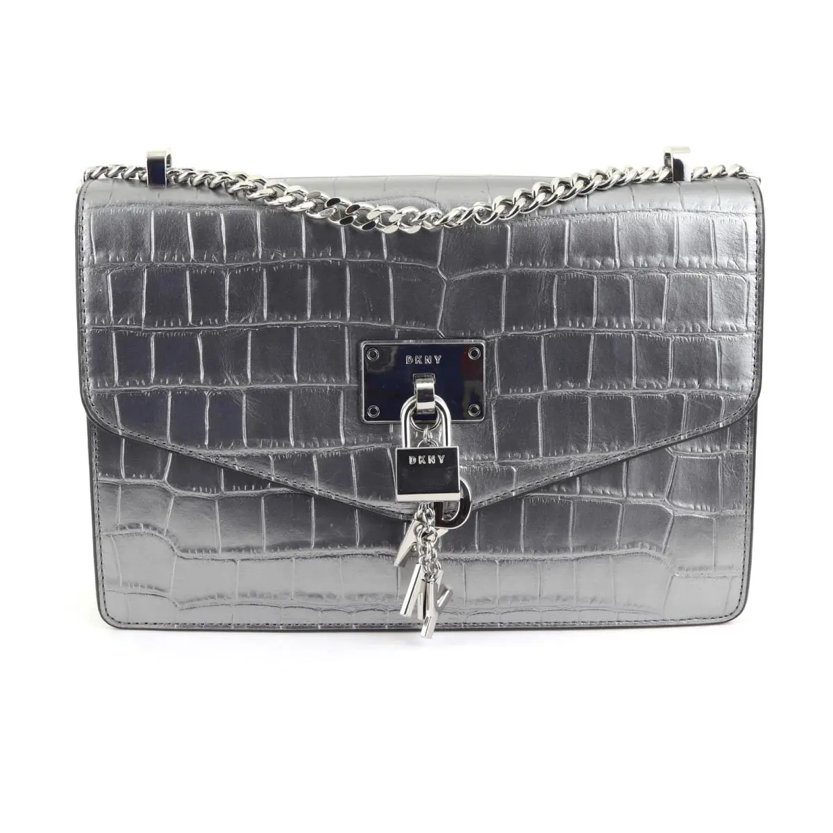 Dkny Elissa Leather Chain Strap Shoulder Bag / Crossbody Purse Gunmetal