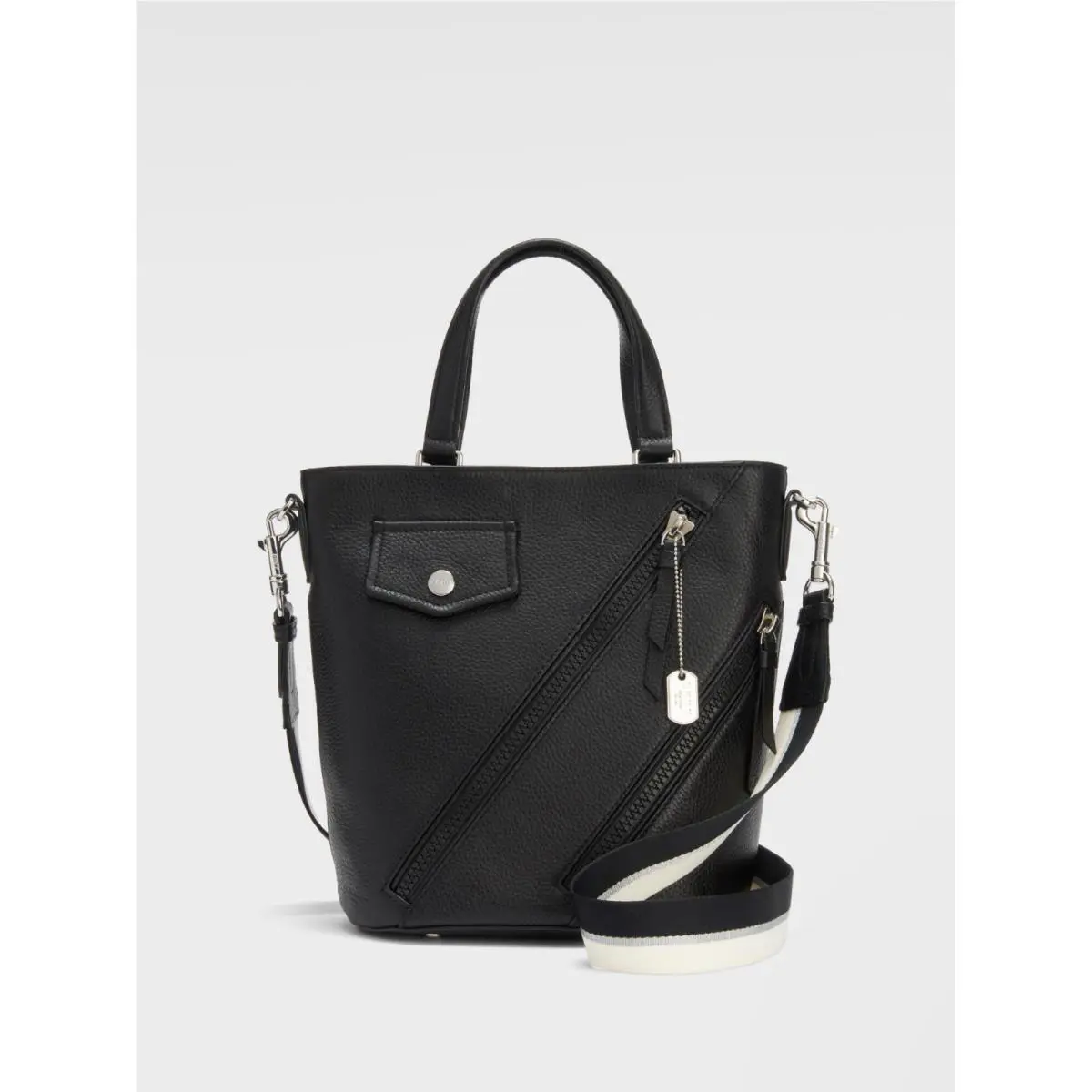 Dkny Jagger Leather Bucket Crossbody Bag Black Silver - Silver, Lining: Black, Silver, Hardware: Black, Silver