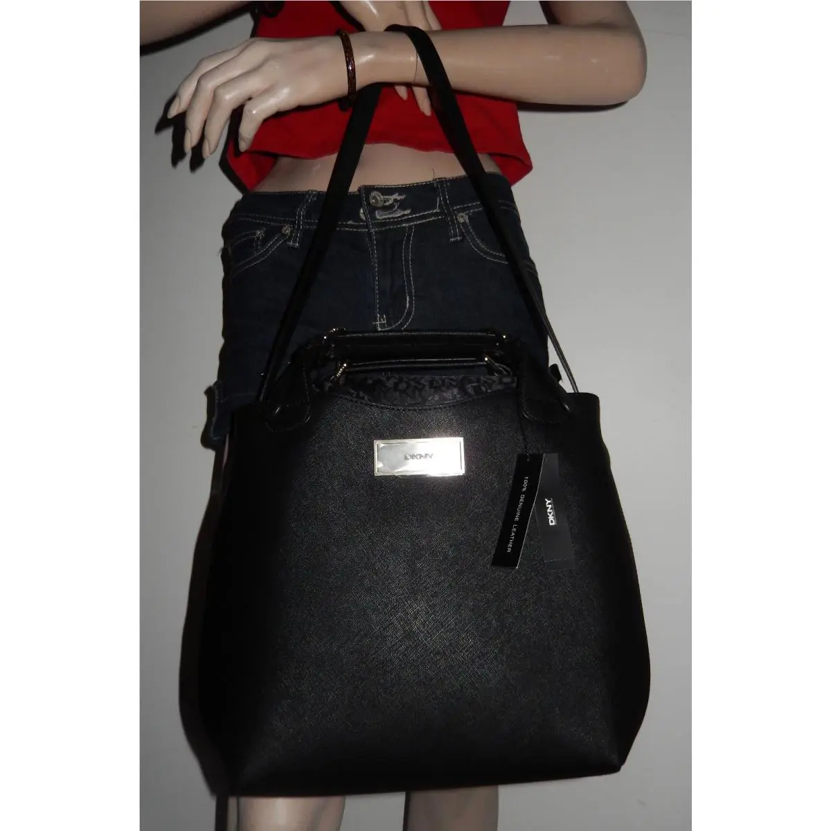 Dkny Saffiano Leather with Zip Crossbody Shoulder Convertible Tote Bag Purse