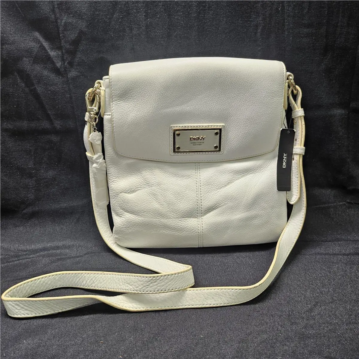Dkny White Leather Satchel Bag Purse Tote 68596