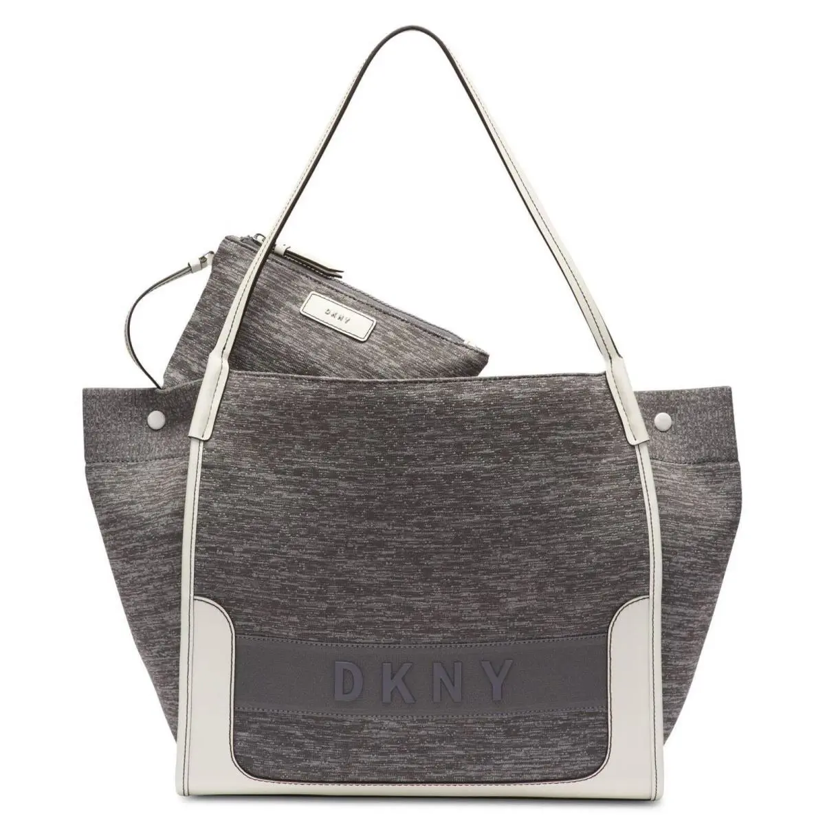 Dkny Gray Marled Ebony Knitted Large EW Top Handle Tote Handbag by DKNY
