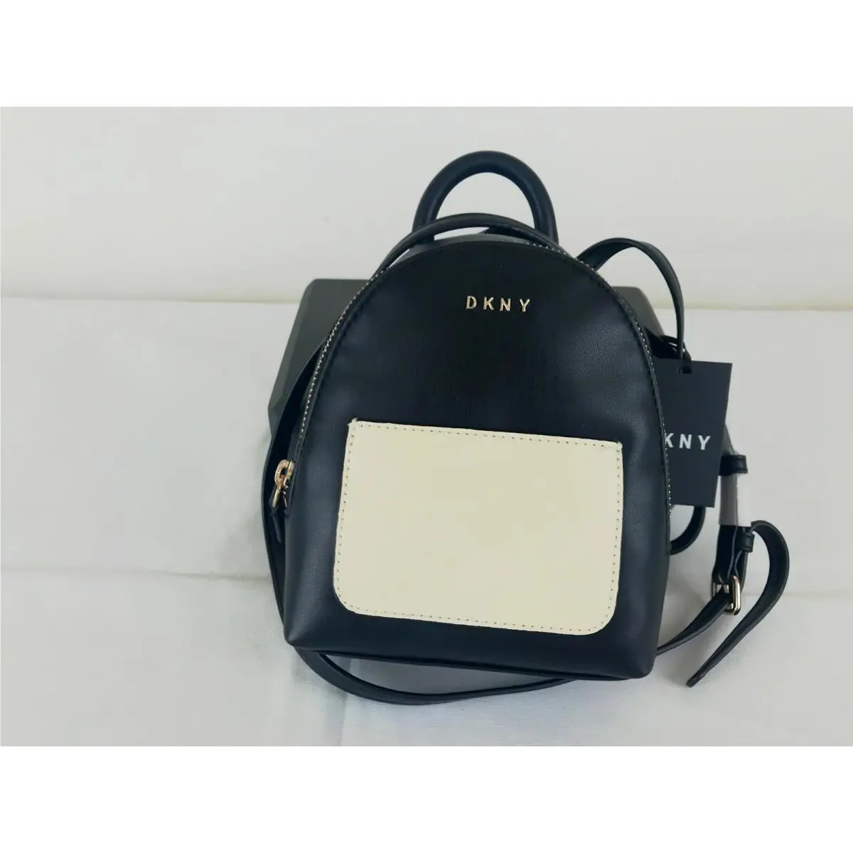 Dkny Bryanna Mini Backpack Black White Leather