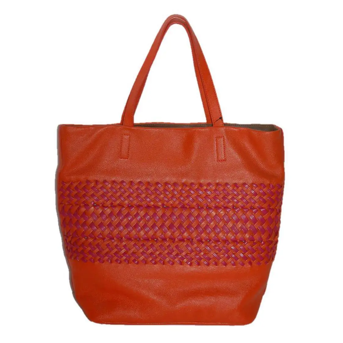 Women`s Dkny Large Pebbled Leather Stripe Woven Tote Shoulder Bag Handbag