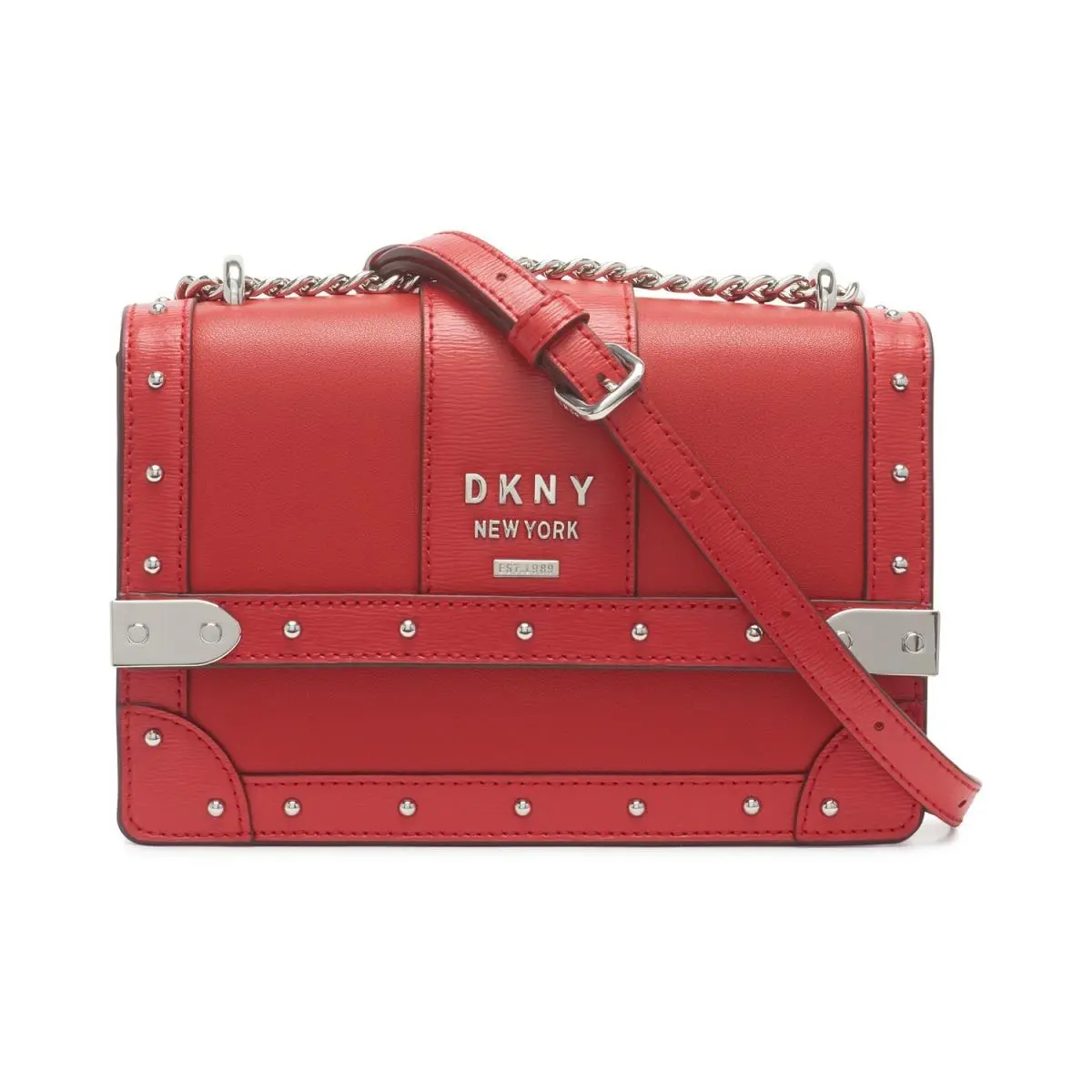 Dkny York Studded Red Leather Louise Small Shoulder Studs Flap Top by DKNY