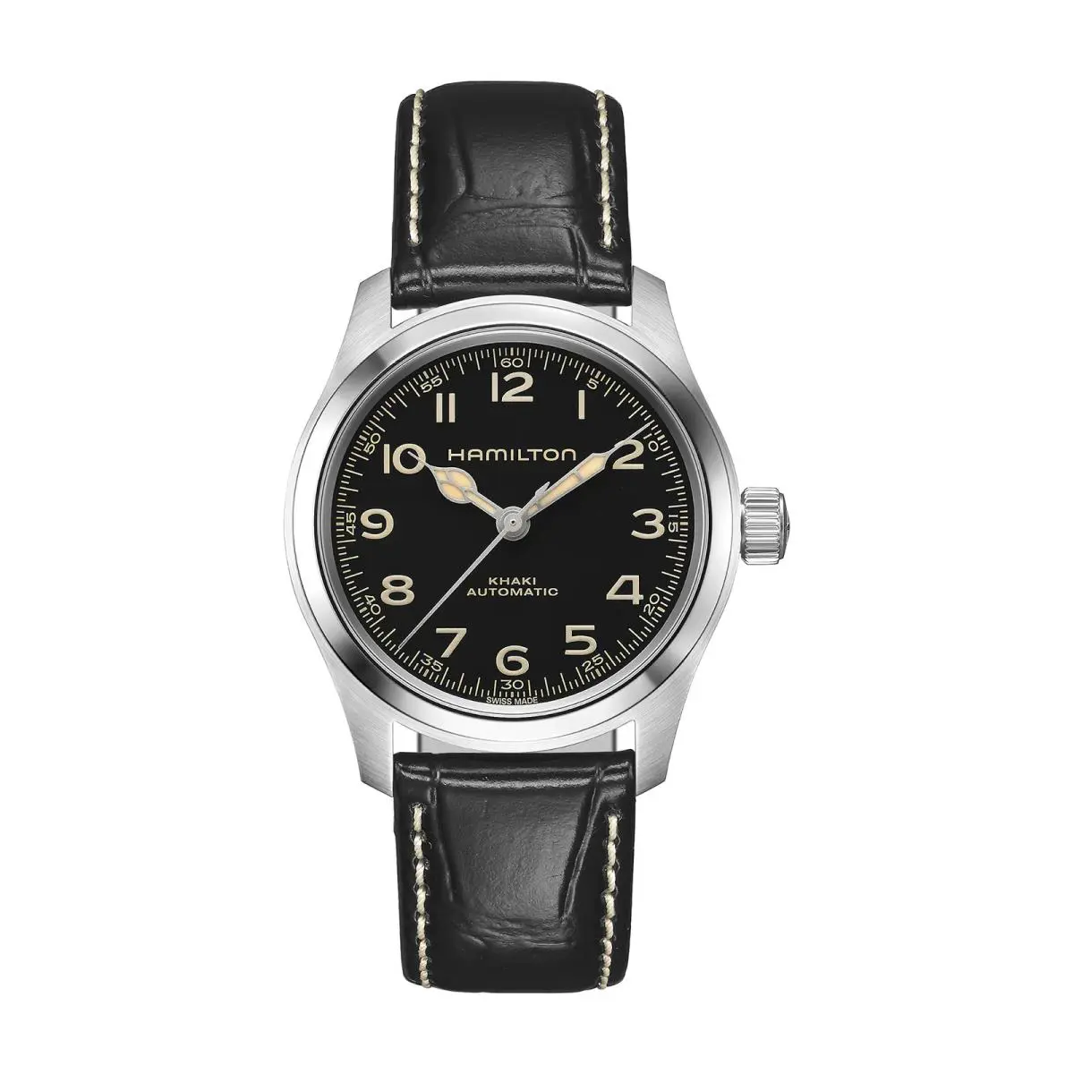 Hamilton Khaki Field Black / Leather Black Dial Wristwatch H70405730