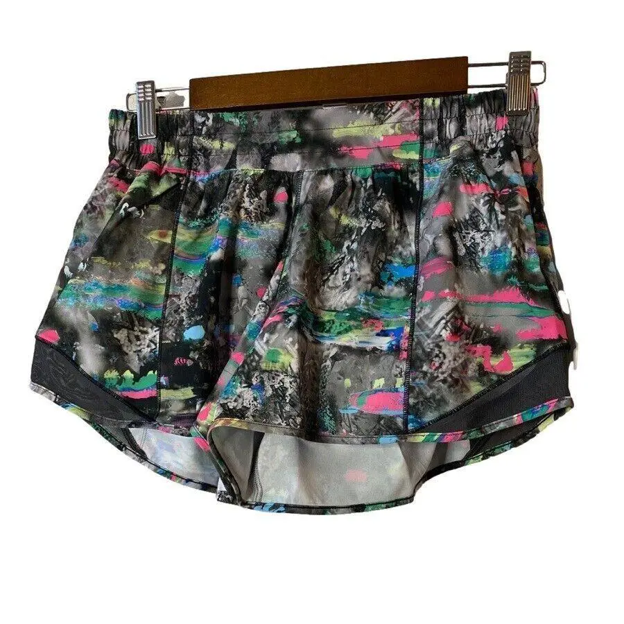 Lululemon Hotty Hot Low-rise Lined Short 2.5 Paint Drift Multi/graphite Grey 12