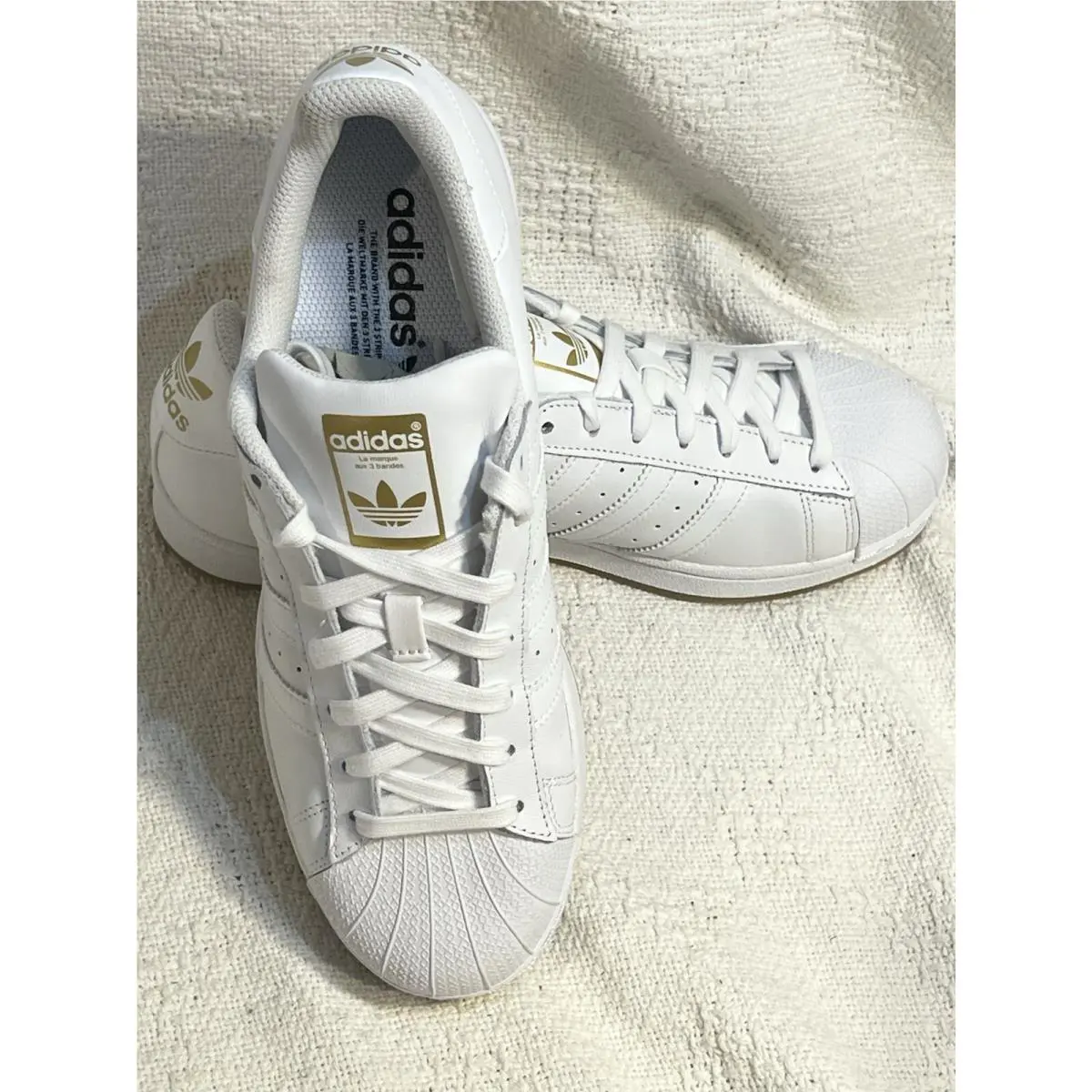 Adidas Superstar White Gold Metallic Shoes BY4357 -men`s Size 8