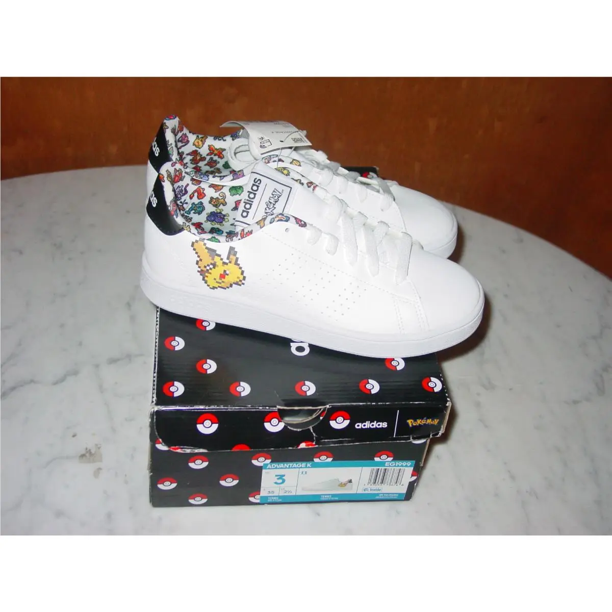 Adidas Pokemon Advantage K Tennis Shoes Kids EG1999 Size 3Y /box